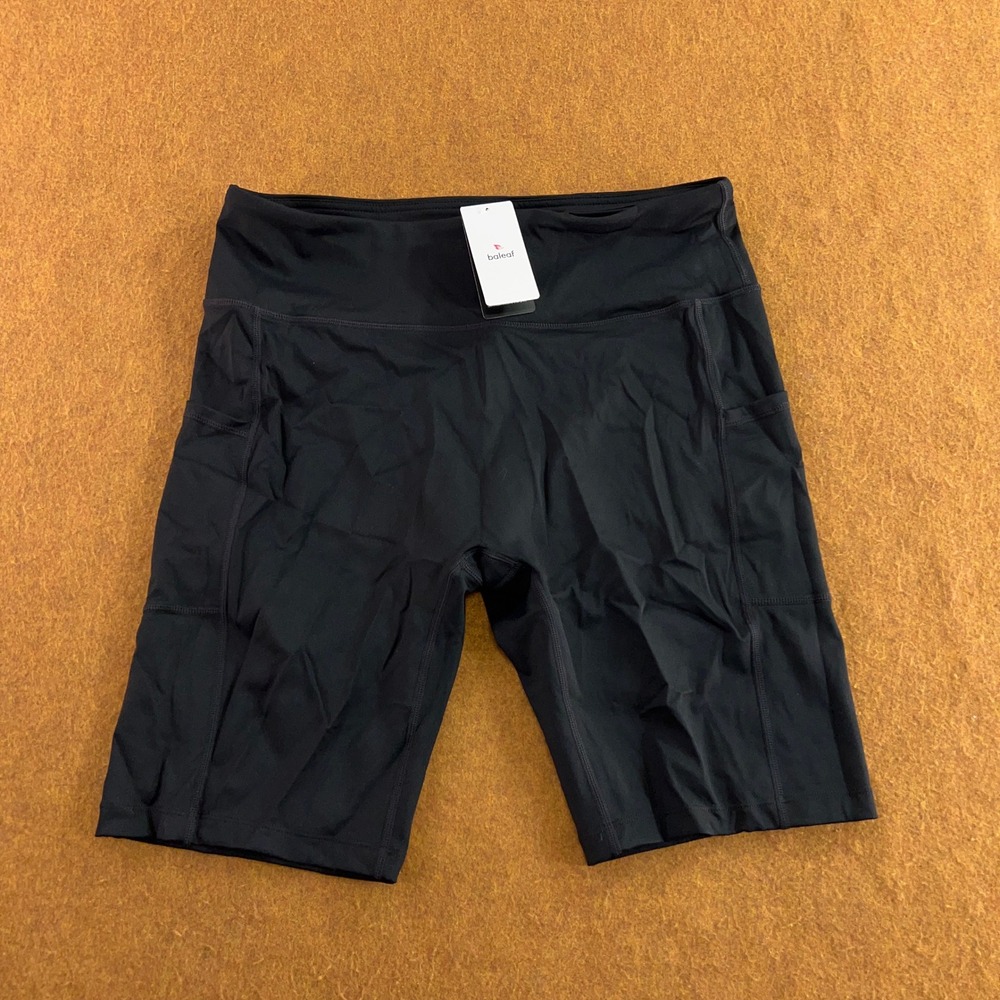 Baleaf Womens XL Black High Waisted Side Pocket Athletic Biker Shorts NWT